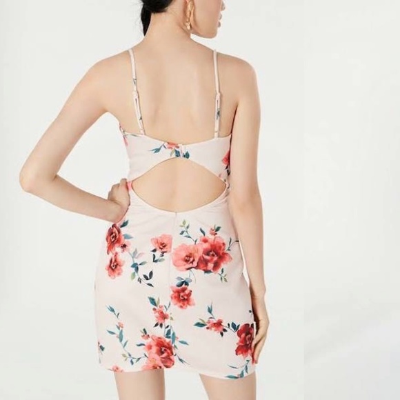 Juniors Sequin Hearts Pink Floral Print Open Back - Picture 4 of 7